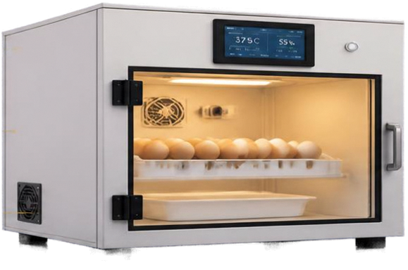 Concepto de incubadora automatizada con control digital y charola de huevos